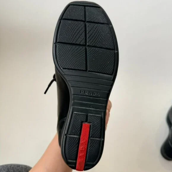 Prada Sport Leather Wedge Sneakers Black Women’s Size 37.5 - Picture 11 of 11